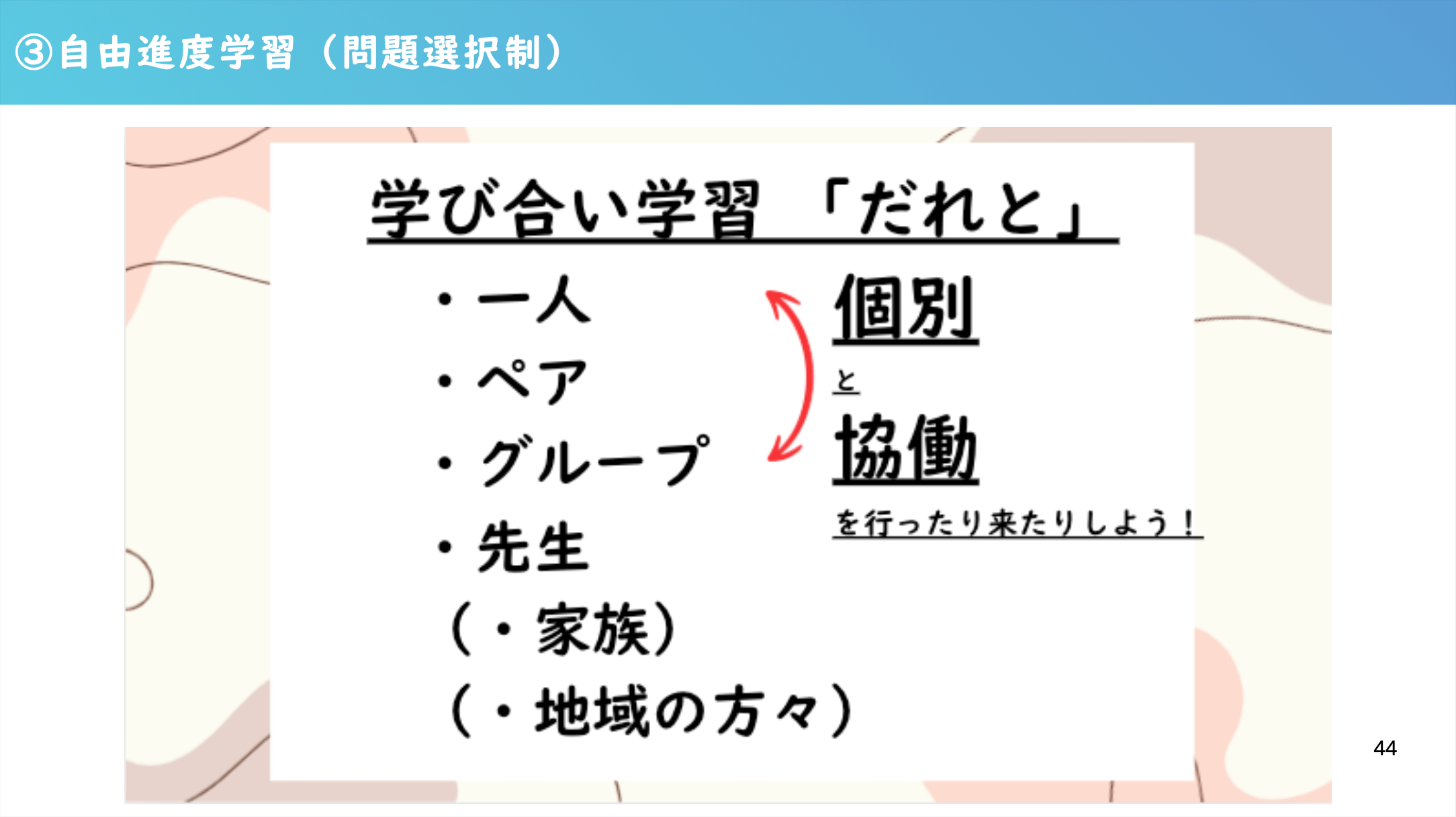 山下先生のご発表資料より、学び合い学習について